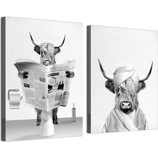 Dier in de badkuip canvas foto's, zwart wit hoogland koe olifant badkamer poster moderne woonkamer slaapkamer woondecoratie zonder frame