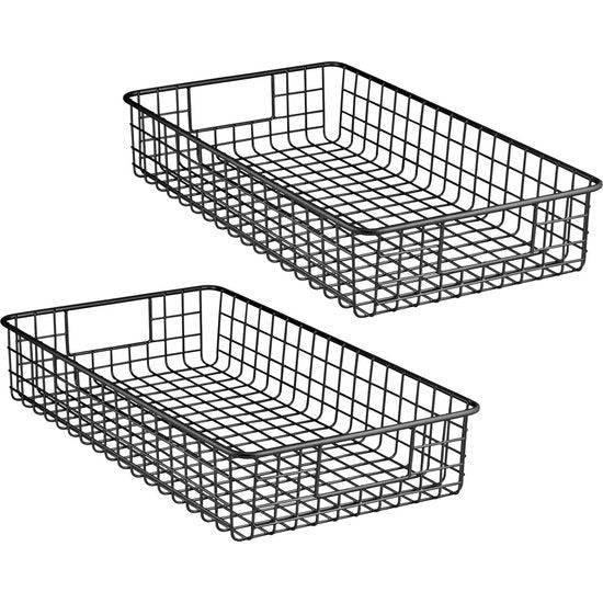 Set van 2 metalen draadmanden - brede multifunctionele manden voor het opbergen op het werkblad, in de keuken, eetkamer, enz. - ook geschikt als kastmand - matzwart.