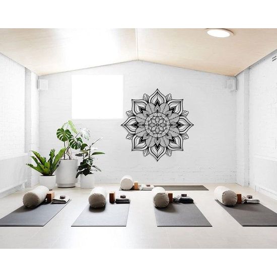 Grote Metalen Mandala Muurdecoratie Unieke Lotusbloem Muurkunst voor Thuis Slaapkamer Kantoor Binnen Buiten (Zwart)