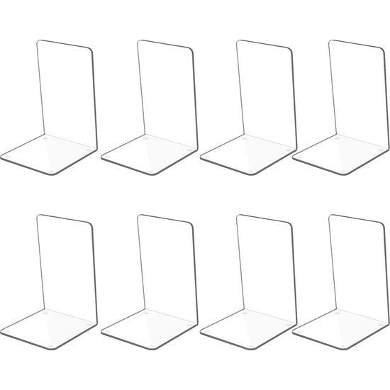 4 Pairs Clear Acrylic Bookends for Shelves, Transparent Bookends, Heavy Duty Book Ends and Desktop Organiser, Plexiglass Bookends Book Stopper