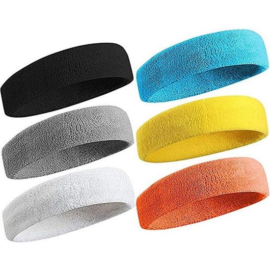 Hoofdband, 6-delig, zweetband voor mannen, vrouwen, elastische hoofdbanden voor training, ademend, vochtafvoerend en heldere kleuren