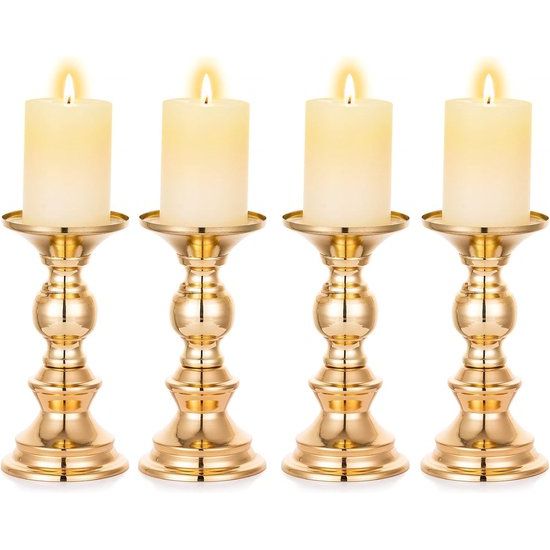 Kandelaar kaarsenhouder gouden stompkaarsen - set van 4 metaal 15 cm vintage moderne decoratie bruiloft tafeldecoratie voor kaarsen Kerstmis woonkamer
