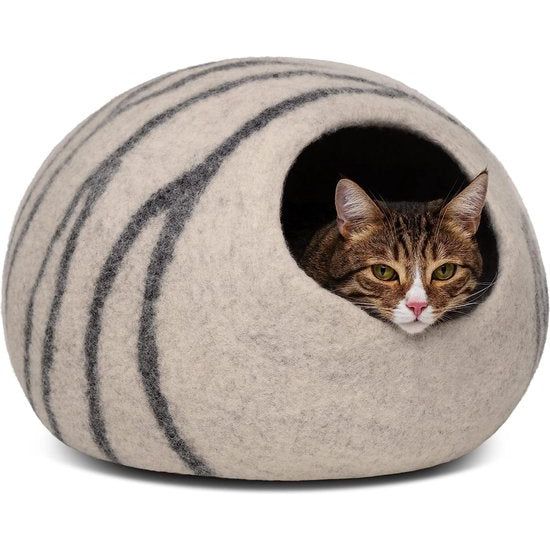 Kattenmand Cave - Milieuvriendelijke bedden van 100% merinowol voor katten en kittens (M, lichtgrijs)