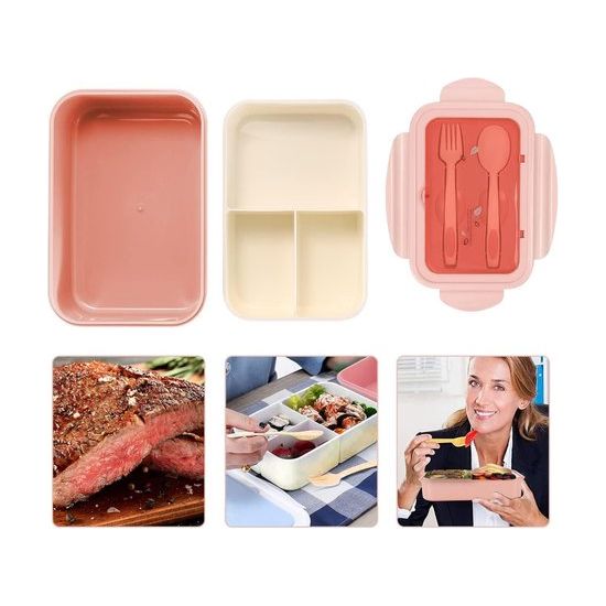 Lunchbox voor volwassenen/kinderen met compartimenten - 1400ml 3-vaks lunchbox met bestek, voedselcontainer BPA-vrij, Bento Box Magnetron en vaatwasmachinebestendig, school/picknick/reizen