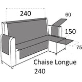 Chaise Longue bankovertrek, bescherming voor rechtsarm gewatteerde banken - bankhoes L-vorm - grootte -240 cm. Kleur grijs (vooraanzicht)