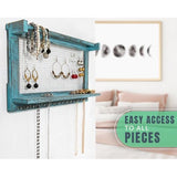 Boho-Chic Organizer voor sieraden, wandrek met afneembare armbandstang, met 16 haken, perfecte opslag voor oorringen, halskettingen en armbanden, sieradendisplay