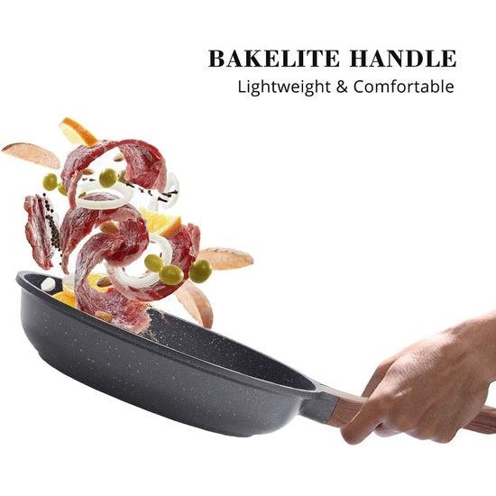 koekenpan met antiaanbaklaag van 28 cm, omeletpan met Zwitserse granieten coating, gezonde steen kookgerei chef-kok, compatibel met inductie, PFOA-vrij...