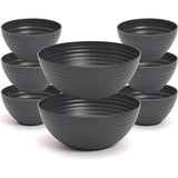 Salad bowls set 8-delig, gemaakt van kunststof, BPA-vrij, 2 x 3,35 + 6 x 0,84 l | antraciet zwart.