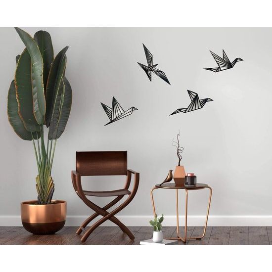 Vogels Wanddecoratie Houten Vogels Wanddecoratie 4 Stuks Geometrische Ornamenten Origami Minimalistische Muurkunst Hangende Decoratie, Zwart