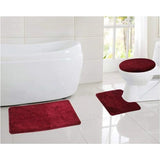 Badkamerset, antislip badmat en wc-mattenset, sneldrogend, zacht, waterabsorberend, 3-delig, wijnrood, 50 x 80 cm