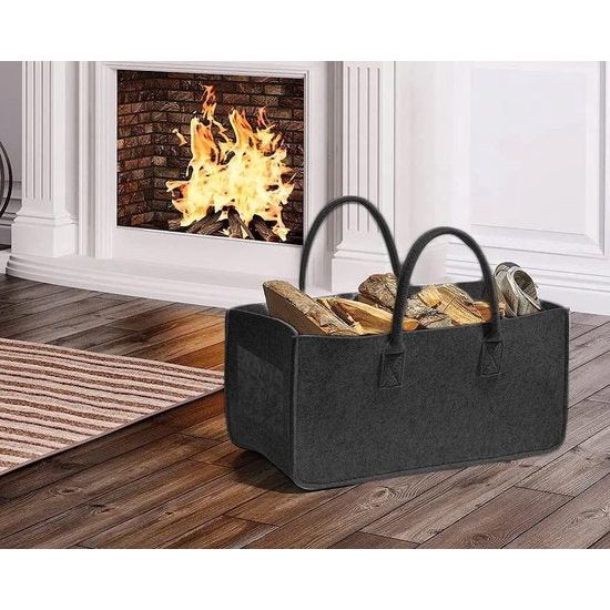 Pak van 2 vilten tassen, shopper, groot, vilten tas met handvat, vilten mand, groot, vilten tas, dames, brandhouttas, vilt, opvouwbaar, brandhoutmand, vilthouten mand voor hout, kranten, brandhout