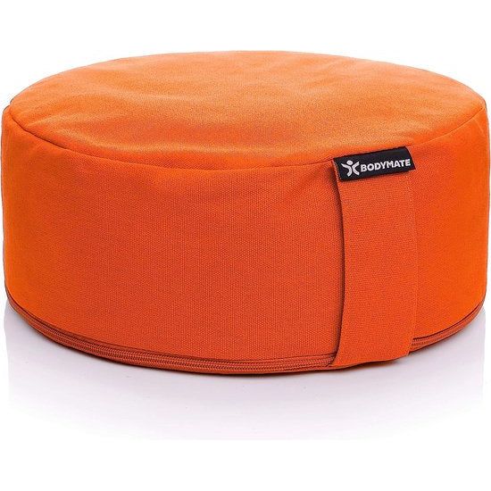 Yogakussen, rond meditatiekussen met een diameter van ca. 31 cm, 13 cm hoog, gevuld met boekweit en spelt, overtrek van 100% extra dik katoen kan in de machine worden gewassen, oranje