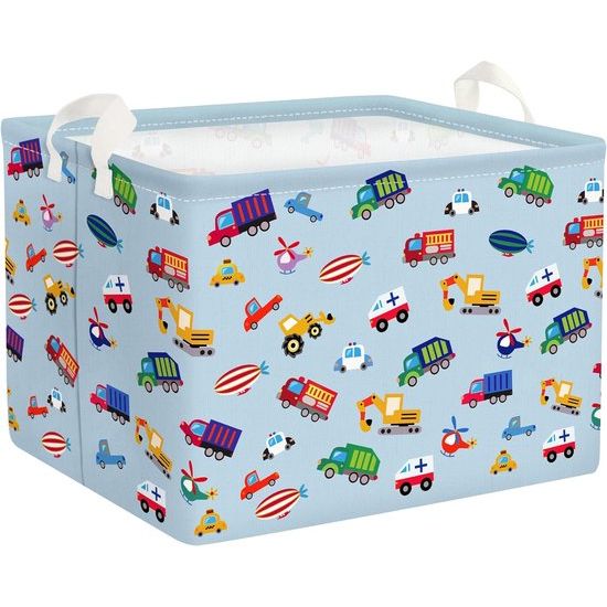 Blauw voertuig vrachtwagen jongen kubus opbergmand voor babykamer graafmachine auto waterdichte rechthoekige stof plankmanden kleding speelgoed kinderen opbergdoos, 40 x 30 x 30 cm