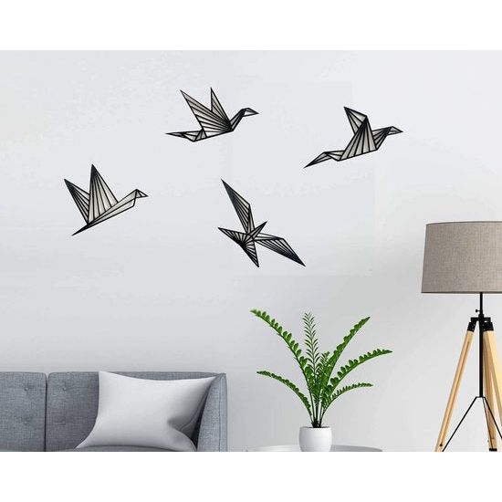 Vogels Wanddecoratie Houten Vogels Wanddecoratie 4 Stuks Geometrische Ornamenten Origami Minimalistische Muurkunst Hangende Decoratie, Zwart