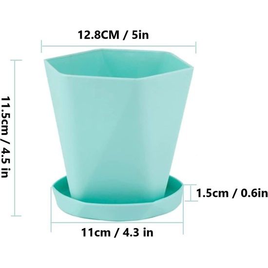6 stuks kunststof bloempotten, 13 cm, kleurrijke bloempot, zaailingplant met wortelcontrole, tuinpotten in Scandinavische stijl, met schotel, voor bloemen, kruiden, vetplanten, cactussen (6 kleuren)
