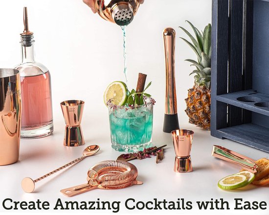 Cocktailshakerset 11-delig. - Cocktailset van roestvrij staal met baraccessoires - koper