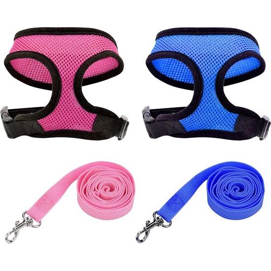 2 stuks verstelbaar kippenharnas, trainingsharnas en riem voor 7,5 - 8 kg eendengans, kippen, kleine huisdieren, roze-rood en blauw