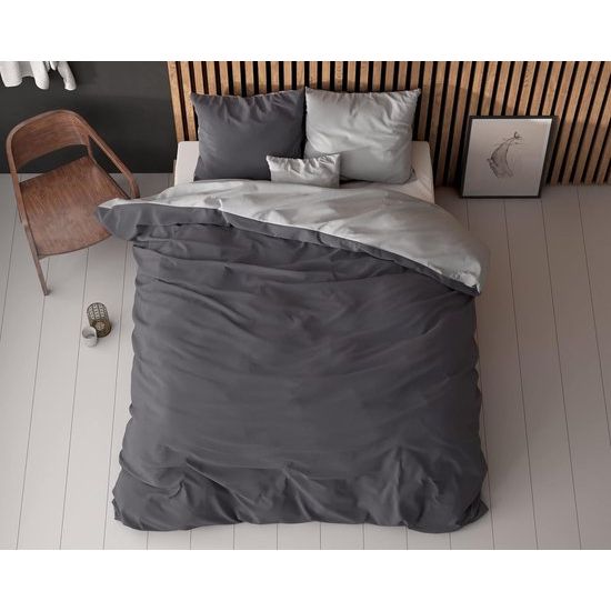 100% Katoen Dekbedovertrek 155cm x 220cm Antraciet/Grijs - Zacht & strijkvrij dekbedovertrek met rits - Tweekleurig dekbedovertrekset met 2 kussenslopen 80cm x 80cm