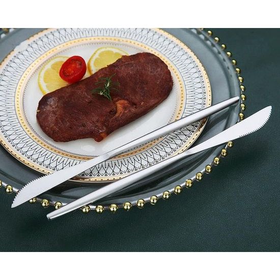 Tafelmes, 6-delig, roestvrij staal mat zilver tafelmes, robuust botermes, modern design botermes, vaatwasmachinebestendig (mat zilver, 8,9 inch)
