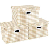 Opvouwbare opbergdozen met deksel, groot, opbergdozen met deksel, stoffen opbergdozen voor kasten, speelgoed, organisatie van huis en kantoor, 3-delig, beige