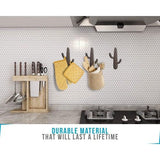 Set van 3 - Gietijzeren Cactus Dubbele Muurhaken/beugels - Decoratieve muurhaken voor jassen, tassen, handdoeken en meer - met schroeven en ankers - Kleur Rustiek Bruin