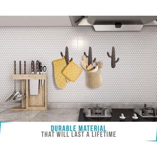 Set van 3 - Gietijzeren Cactus Dubbele Muurhaken/beugels - Decoratieve muurhaken voor jassen, tassen, handdoeken en meer - met schroeven en ankers - Kleur Rustiek Bruin