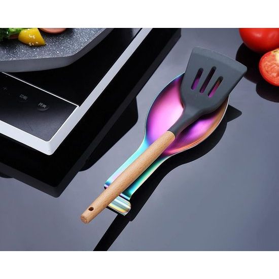 Matte regenboog lepelhouder, roestvrij stalen lepelhouder voor kookplaat, keukengerei, houder voor pollepel, tang, spatel, fornuis lepelhouder, pannendekselhouder, vaatwasmachinebestendig (1 stuks 24 cm)