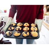 Muffinplaat van koolstofstaal voor 12 muffins, anti-aanbaklaag, muffinvorm, cupcake, bakplaat, muffin vorm, brownies, bakvorm, muffinbakplaat, zwart