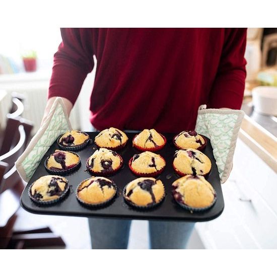 Muffinplaat van koolstofstaal voor 12 muffins, anti-aanbaklaag, muffinvorm, cupcake, bakplaat, muffin vorm, brownies, bakvorm, muffinbakplaat, zwart