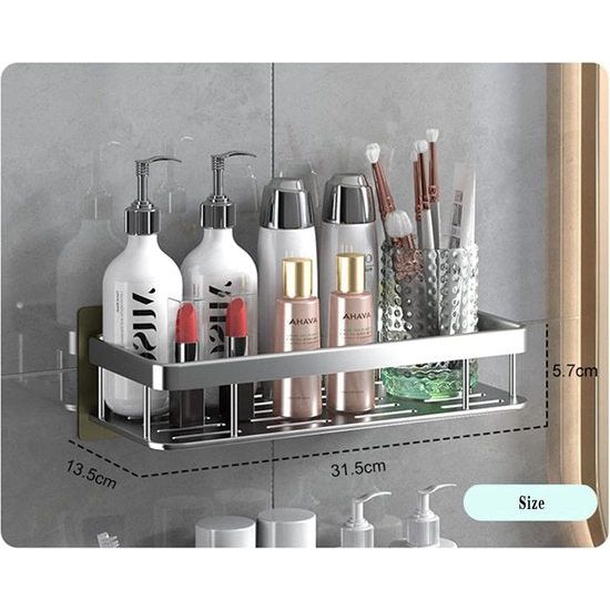 Doucheplank zonder boren, doucheplank met haken, handdoekhouder, aluminium, zonder sporen achter te laten, zelfklevende doucheplanken met 2 haken, voor keuken, badkamer, douchemand om op te hangen, 2