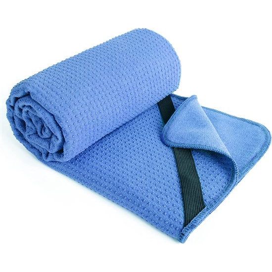 Microfiber Hot Yoga handdoekmat met antislip siliconen handvat en veilige rubberen banden, 24 x 72 inch, blauw