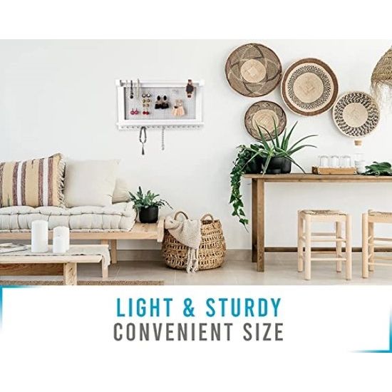 Rustieke sieraden organisator Wand gemonteerde sieraden houder organisator met verwisselbare armband staaf en 16 haken Perfect voor kettingen en armbanden Houder Vintage Juwelen Display Rustiek blauw