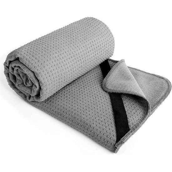 Microfiber Hot Yoga handdoekmat met antislip siliconen handvat en veilige rubberen banden, 24 x 72 inch, grijs