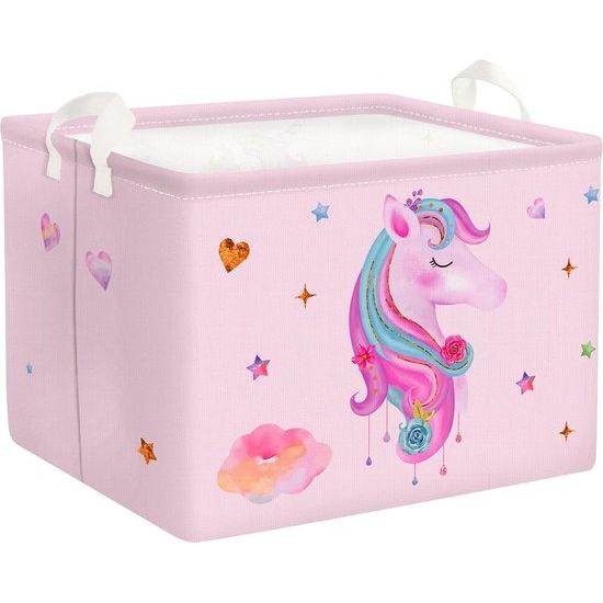 Schattige roze eenhoorn meisjes kubus opbergmand voor babykamer wolk sterren hart waterdicht rechthoekige stof plankmanden kleding speelgoed kinderen opbergdoos, 40 x 30 x 30 cm