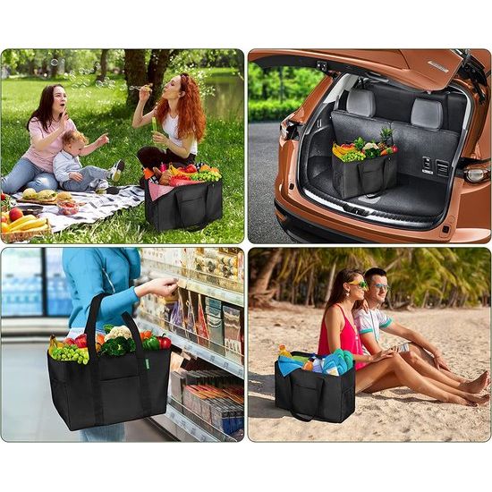 Cottara Opvouwbare boodschappentas, groot, duurzaam, boodschappenmand van gerecycled materiaal, waterafstotend en stabiel, ideaal als shopper, badtas of draagtas (zwart)