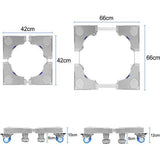 Onderstel voor wasmachines, verstelbare wasmachinesokkel met 8 poten en 4 wielen, wasmachinesokkel, berenbelasting 300 kg, platform voor koelkast, droger en vriezer