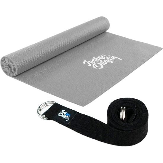 2-in-1 yogamat, bekleed en antislip, gymnastiekmat met yogaband, fitnessmat inclusief e-book workout, sportmat, afmetingen 173 x 61 cm, grijs