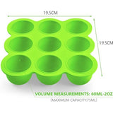 Opbergdoos voor babyvoeding, 9 vakken, met siliconen deksel, perfect voor zelfgemaakte babyvoeding, groenten, ijsblokjes, fruitpuree en moedermelk (groen)