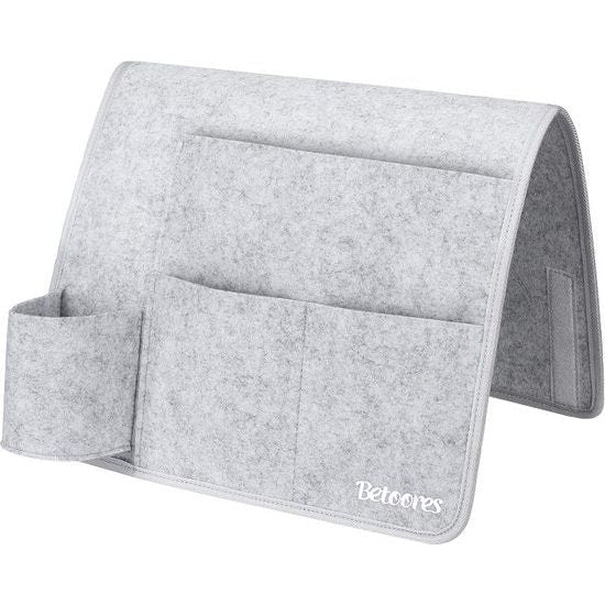 Bedorganizer, nachtkastje organizer, vilten bedplank organizer met flessenhouder voor boek, tijdschriften, iPad, mobiele telefoon, afstandsbediening - lichtgrijs