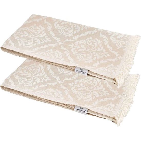 Set van 2 handdoeken, barok, 60 x 100 cm, beige, elegante en delicate handdoekenset van 100% katoen met hoogwaardige weving, kleine hamamdoek voor op reis, sporthanddoek, licht en absorberend