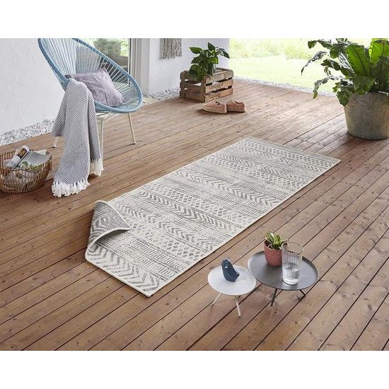Biri Indoor and Outdoor Rug 80 x 250 cm - Reversible Rug Weatherproof Boho Style Vintage Design Runner for Balcony Patio Garden Conservatory Living Room Rug Waterproof in Grey Cream