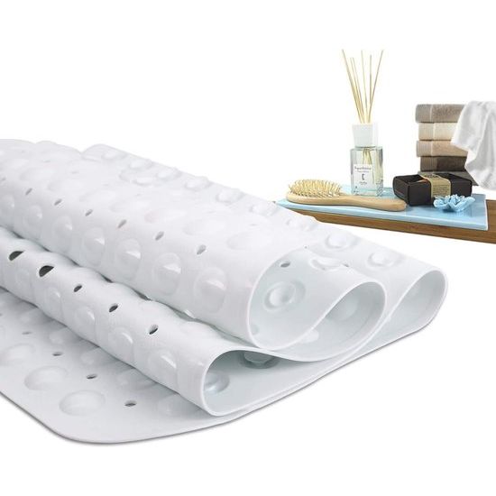 Lange badmatten 100 x 40 cm badmat bad anti-slip anti-schimmel rubber douchemat met afvoergaten en zuignappen machinewasbaar (wit)