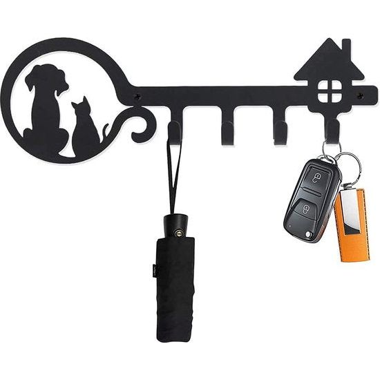 Wandsleutelhanger, dier creatieve sleutelhaken, wandsleutelhouder, organizer, sleutelrek metaal met schroeven, voor het ophangen van kleine accessoires en huissleutels (zwart)