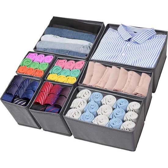 Set van 8 lades voor een organisatiesysteem in een kast, opvouwbare lade opbergdoos gemaakt van niet-geweven stof, ondergoedorganizer voor kledingkast om kleding, beha's, sokken, slipjes en stropdassen op te bergen.