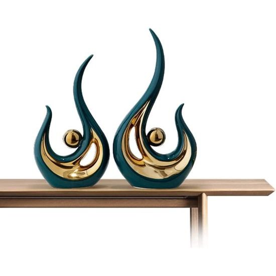 Stijlvolle keramische sculptuur, huisdecoratie voor de moderne woonkamer, abstracte sculptuurdecoratie, decoratie voor de slaapkamer, tafeldecoratie voor kantoor, sculpturen en beelden, groen, 2 stuks.