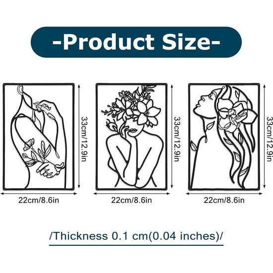 3 stuks 35 x 25 cm wanddecoratie van metaal, waterdichte wandsieraden, wandsculpturen om op te hangen, moderne wanddecoratie, metaal, woonkamerdecoratie, minimalistische muurkunst, abstracte