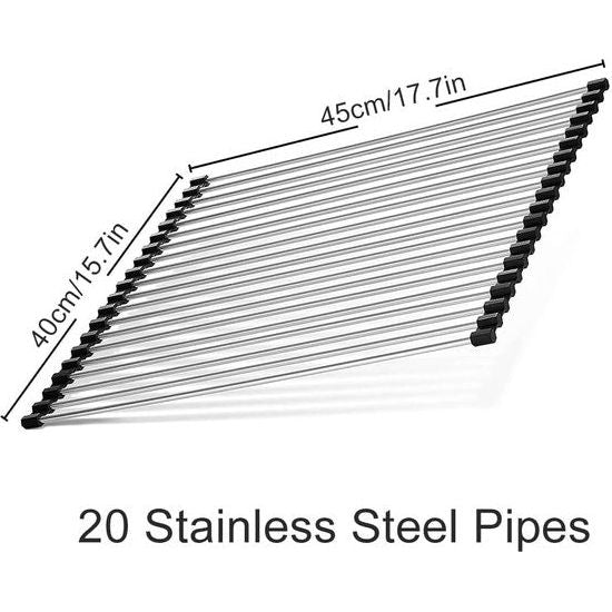 Roestvrij stalen afdruiprek, afdruiprek, afdruiprek, oprolbaar afdruiprek, inklapbaar en afneembaar, voor keuken, spoelbakken, fruit, groenten (43 x 40 cm)