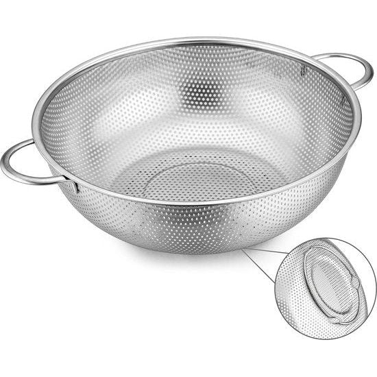 Zeef 28 cm, roestvrijstalen keukenzeef met handvat, microgeperforeerde pastazeef, afdruiprek voor het afvoeren en spoelen van groenten, fruit, pasta, rijst, hoogwaardig en vaatwasmachinebestendig