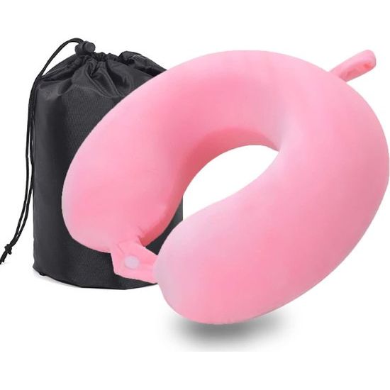 Reiskussen Nekkussen, Nekkussen van traagschuim, Steunkussen, Comfortabel voor de nek, voor reizen, auto, vliegtuig, bus (roze)