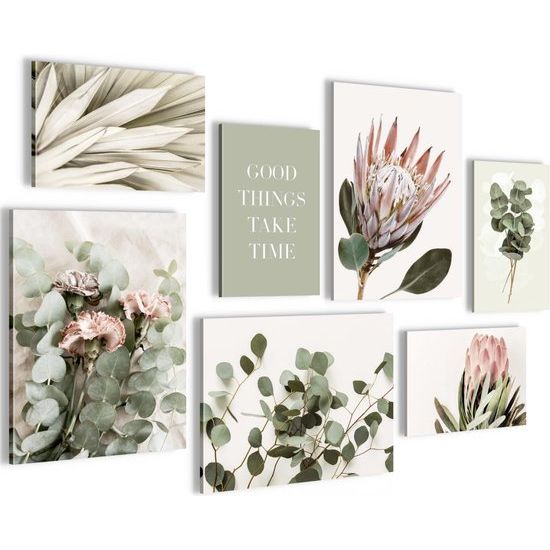 Muurschildingen groene bladeren - complete klaar om op te hangen - Boho beige woonkamer slaapkamer - 7 moderne sfeerafbeeldingen